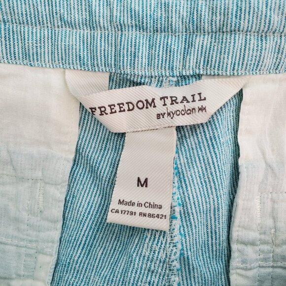 Freedom Trail by Kyodan Women's Pants Wide Leg Ankle Linen Blend Teal Stripe - Picture 3 of 11